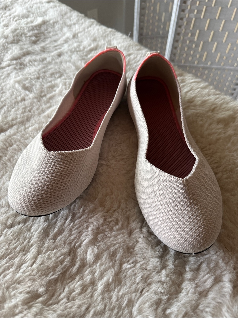 Frank Mully Women’s Cream Slip-On Ballet Flats with Pink Lining